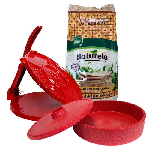 Tortilla Making Kit: Tortilla press, 1kg Naturelo & Tortilla Warmer
